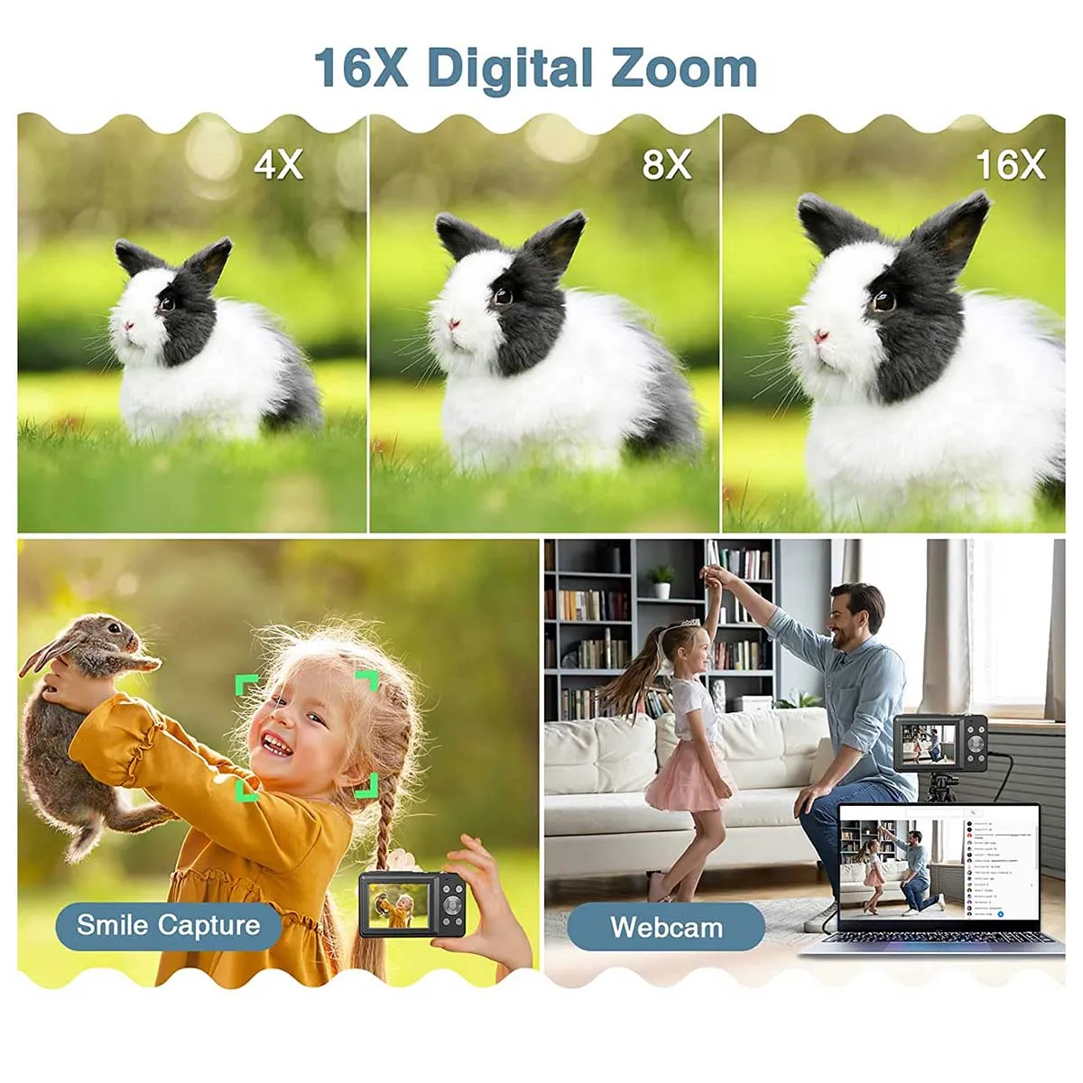 1080P Ǯ HD  ī޶,  ī޶, 2.4 ġ LCD ȭ, 16X   ī޶, ̴  ī޶, 44MP