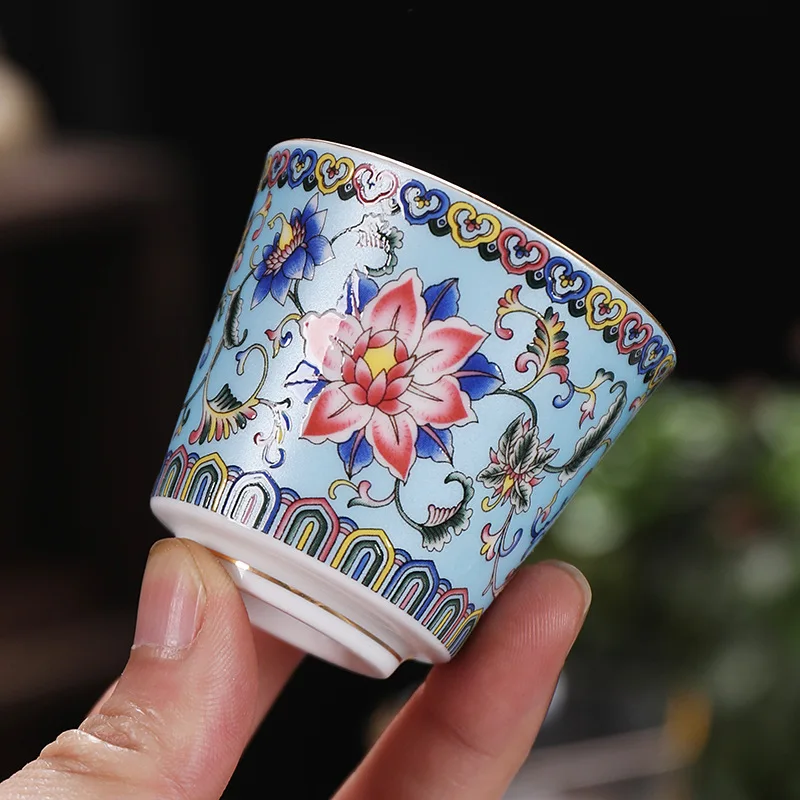 Chinese Beautiful Porcelain Vintage Unusual Ceramic Glaze Flower Hand Made Tea Cup Accessories Aesthetic Teeware Teware Cupel