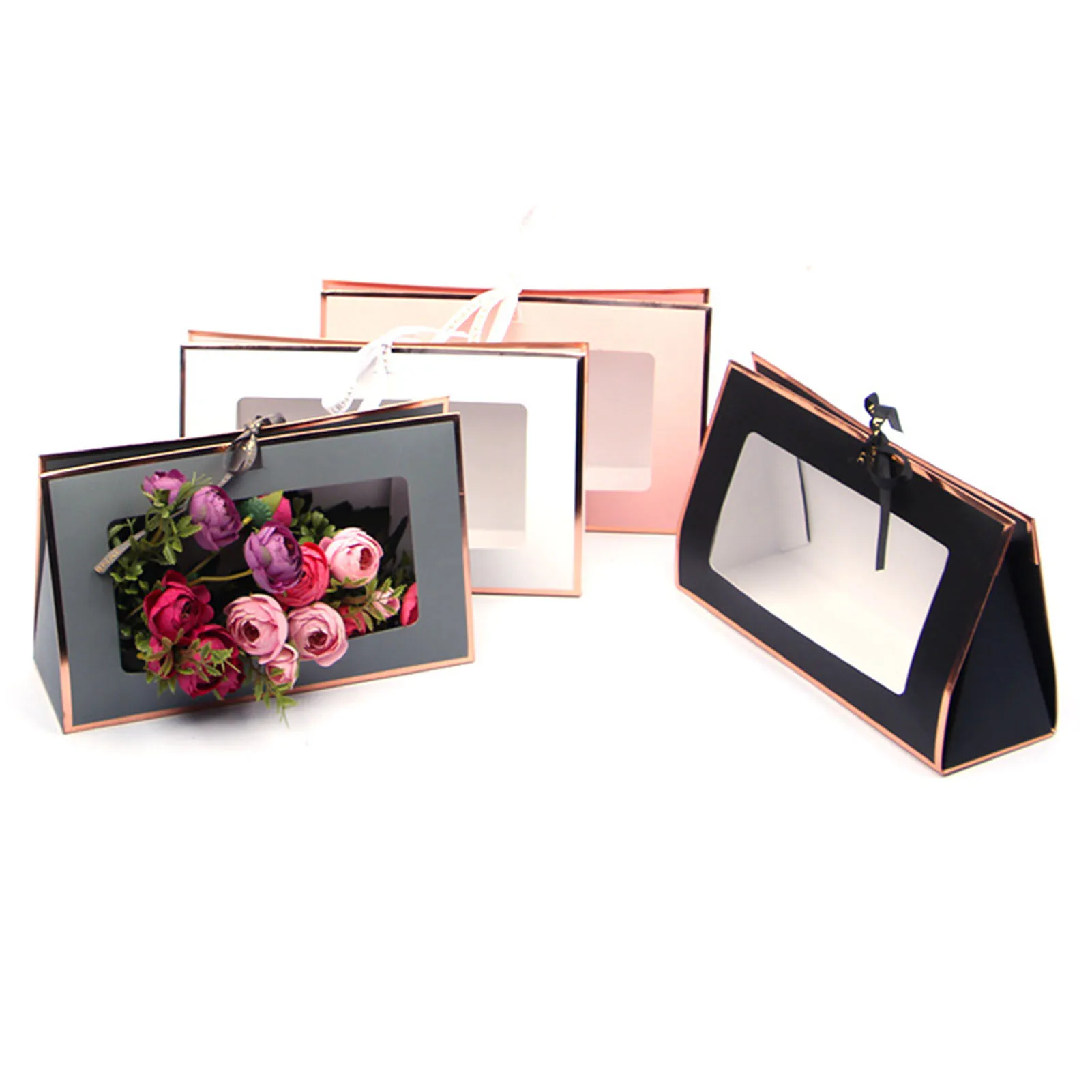 

Craft Paper Gift Bags Flower Bags with Plastic Waterproof Tray Box for Wedding Birthday Party