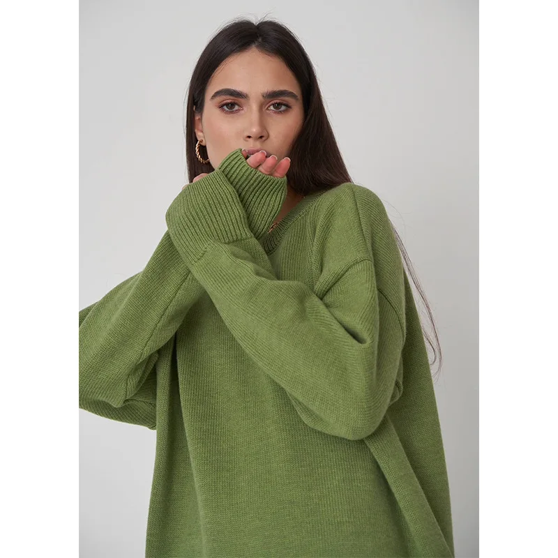 

HLBCBG O Neck Women Basic Sweater Autumn Winter Loose Knitted Pullovers Top Long Sleeve Female Knitted Jumper Christmas Sweaters