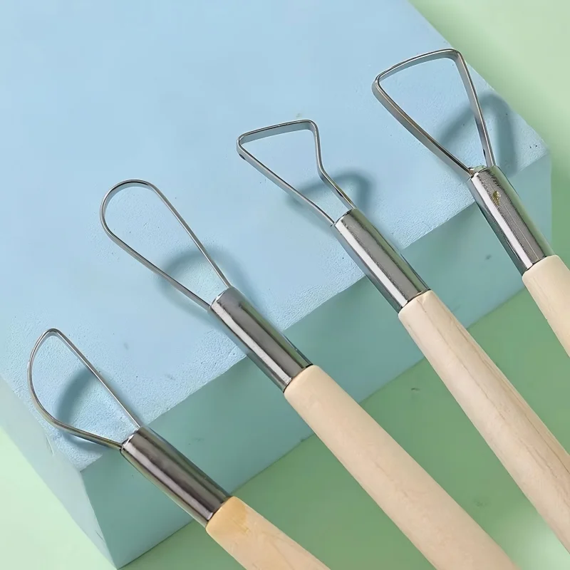 6 flat wire knife Stainless steel double-ended clay carving knife with steel wire wooden handle Clay clay repair tool scraper