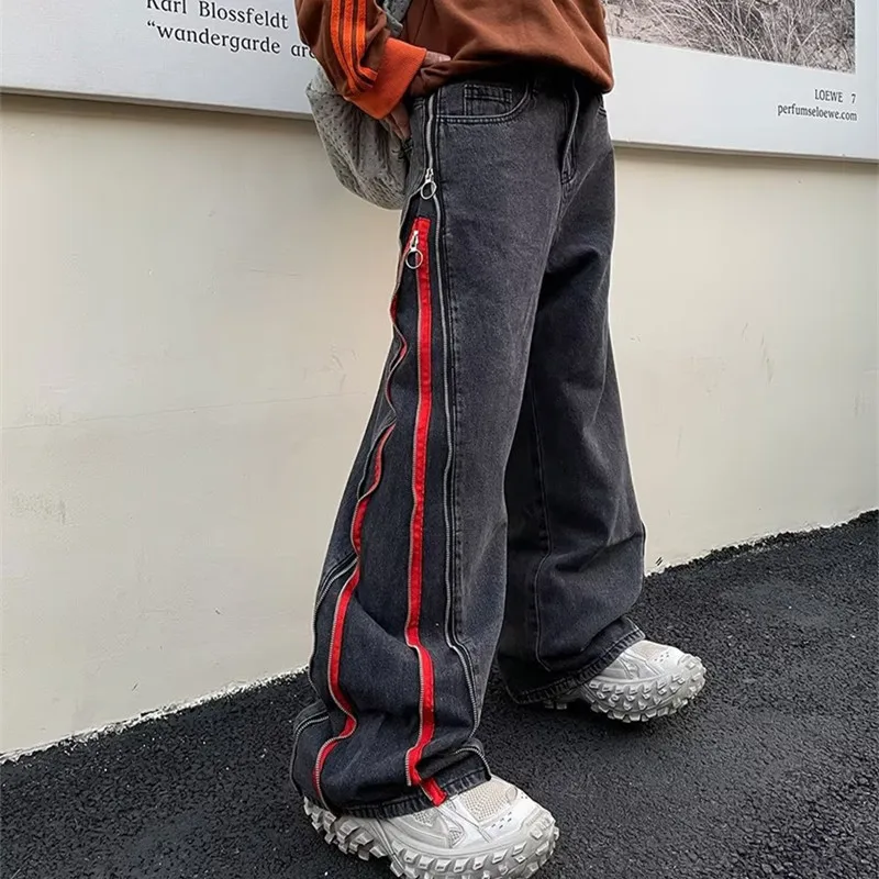 2022 Cool Design Side Zipper Oversize Hip Hop Men Wide Jeans