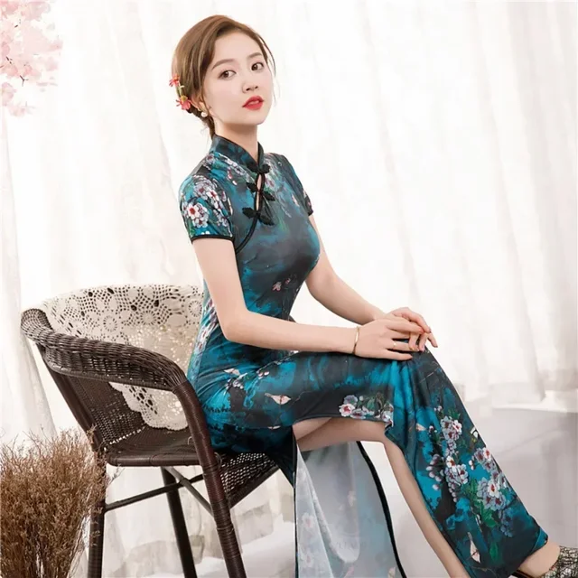 Sexy Vintage Qipao Long Ladies Dresses Chinese Style Maxi Dress Women Vestidos Bodycon Cheongsam Elegant Summer Woman Clothing 3