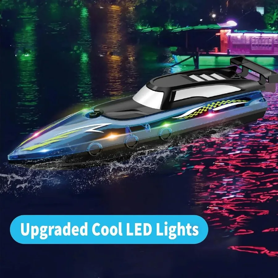RC Boat with LED Lights 2.4Ghz Full Size for Pools and Lakes 30 Minutes Run Time Pool Toys