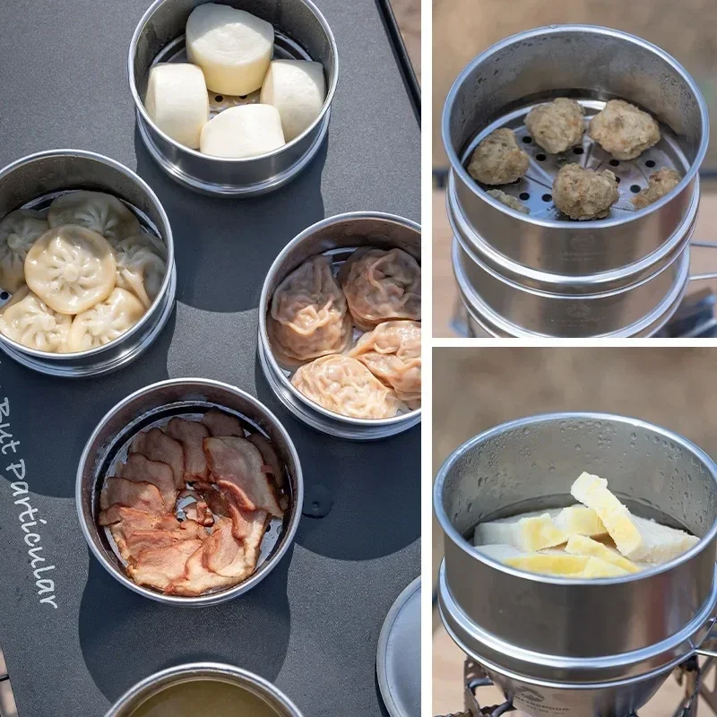 CAMPINGMOON S362 Outdoor Camping Picnic Steamer Picnic Portable Bowl and Pot Partition Steam Drawer Titanium Pot Campsite 3