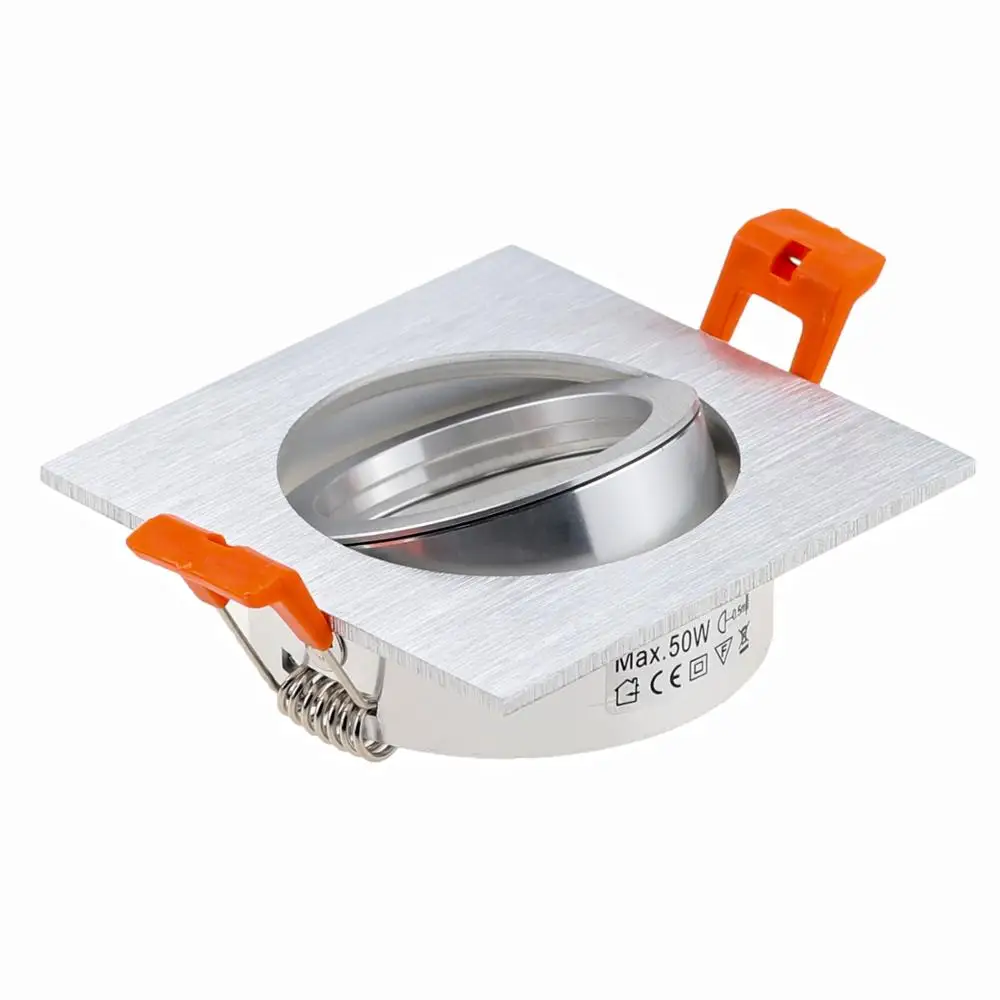 

2pcs LED Down Light Adjustable Frame for GU10 MR16 Brush Silver Square Recessed Led Spotlights Cutout 65MM Down Light Fittings