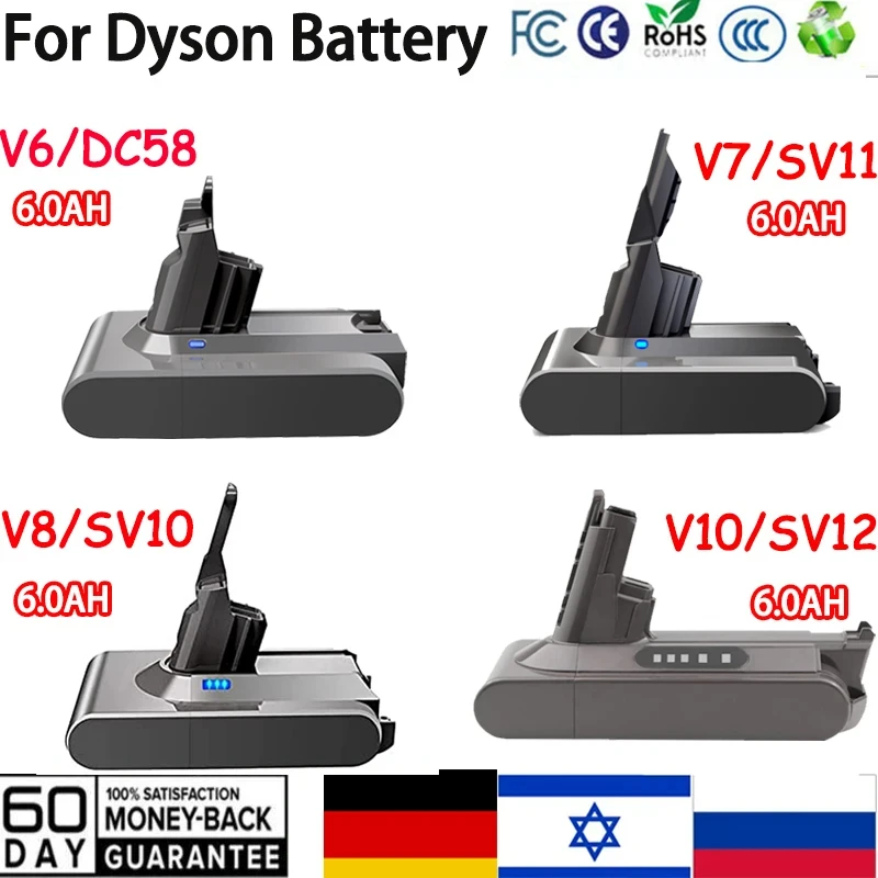 

2022 Original 21.6V 6000mAh Li-ion Battery for Dyson V6/V7/V8/V10 DC62 DC74 SV09 SV07 SV03 965874-02 Vacuum Cleaner Battery L30