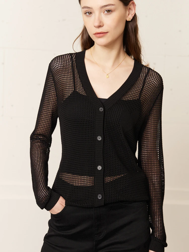 AMII 여성용 미니멀리즘 니트 카디건, V넥 루즈핏, 우아한 다용도 오피스 레이디 카디건, 2023 봄 신상 패션, 12341151