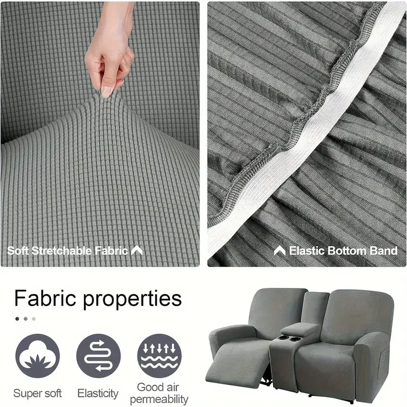 Recliner Sofa Covers with Console Cover All-inclusive Elastic 2 Seater Armchair Case Removable Loveseat Recliner Couch Slipcover 5