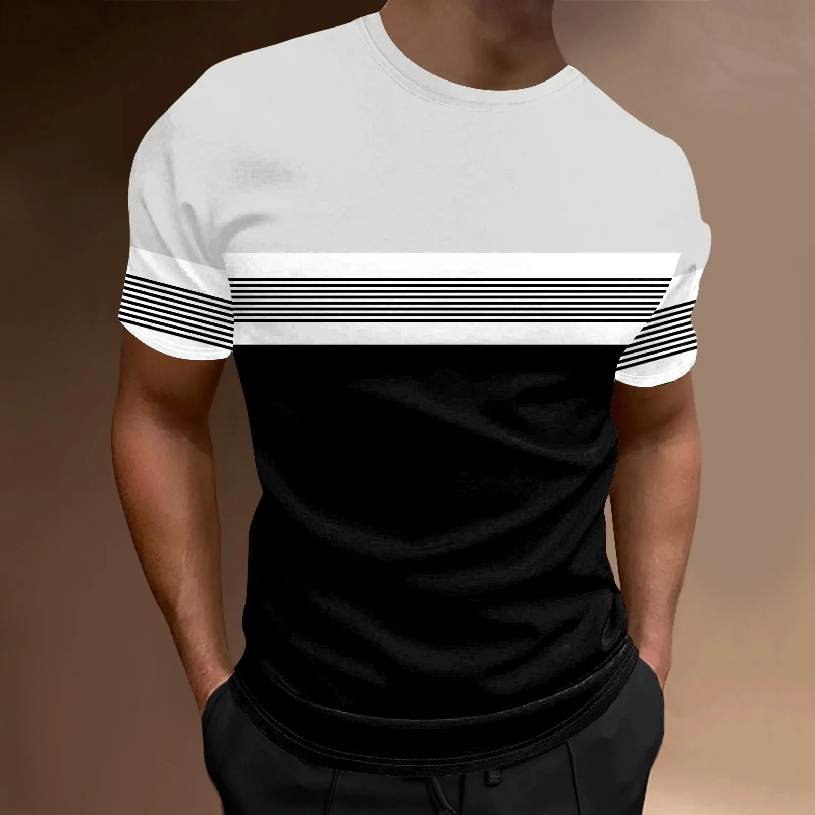 

Striped Hawaiian Short Sleeve T Shirt Mens O-Neck Oversized T-Shirt Summer Holiday Beach Tops Breathable Gym Sports Tees Male