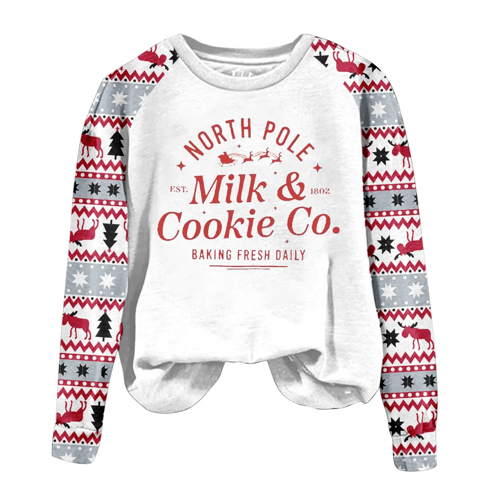 

Women's Pullovers Christmas Printed Round Neck Sweatshirt Basic Hoodies Loose Street Long-sleeved Autumn Winter Top