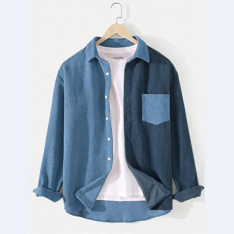 

Spring Autumn Cargo Corduroy Men Long Sleeve Casual Pocket Patchwork Men's Shirts High Quality Overshirt Blouses Male Clothing
