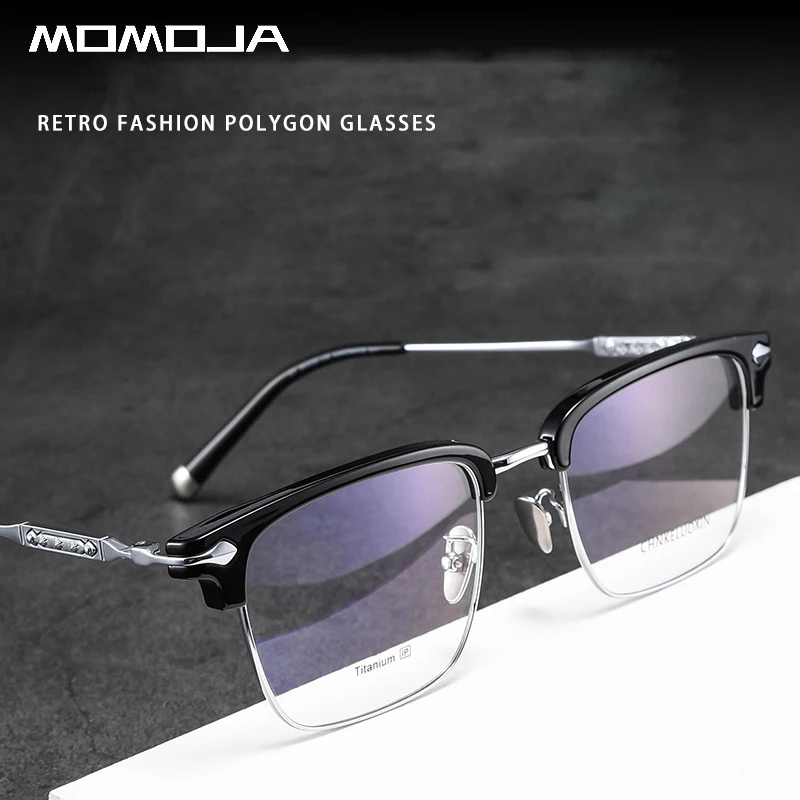 

MOMOJA Fashion Retro Square Ultra Light Pure Titanium Spectacle Frame Optical Prescription Glasses Man Woman Luxury Eyeglass