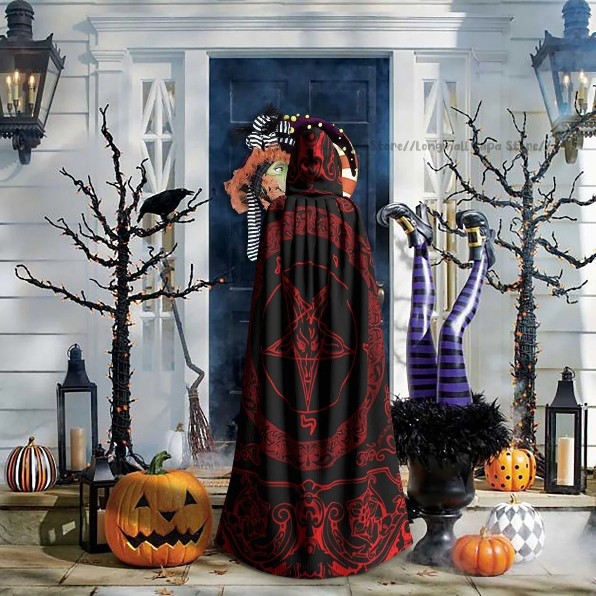 Cosplay costumi medievali pentagramma Baphomet mantello con cappuccio mantelle abiti lunghi giacche cappotto carnevale - immagine 6