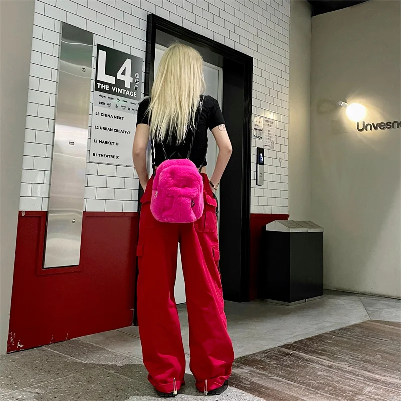 Korean Version Of High Quality Women's Plush Backpack Artificial Fur Premium Backpack Furry Student Soft Luxury Backpack