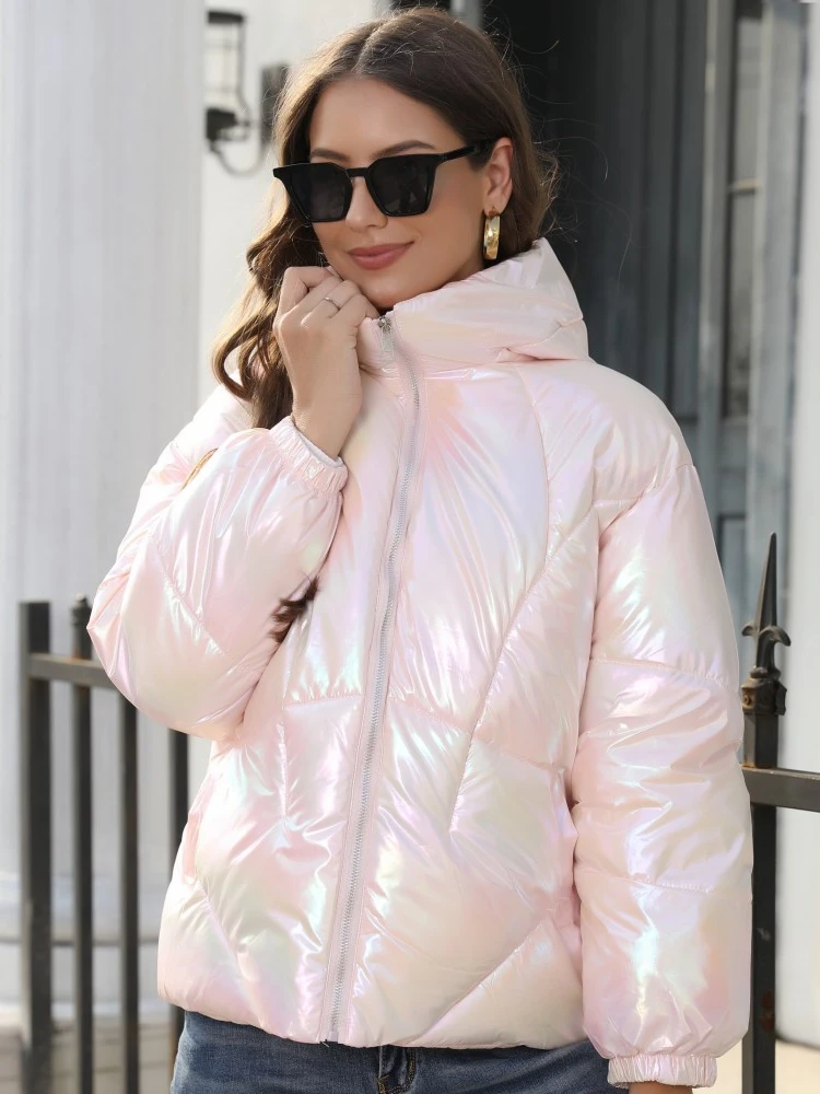 

Jacket for Women Winter New Elegant Beautiful Hooded Gradient Glossy Parkas Fashion Casual Loose Thickening Warm Women's Coats