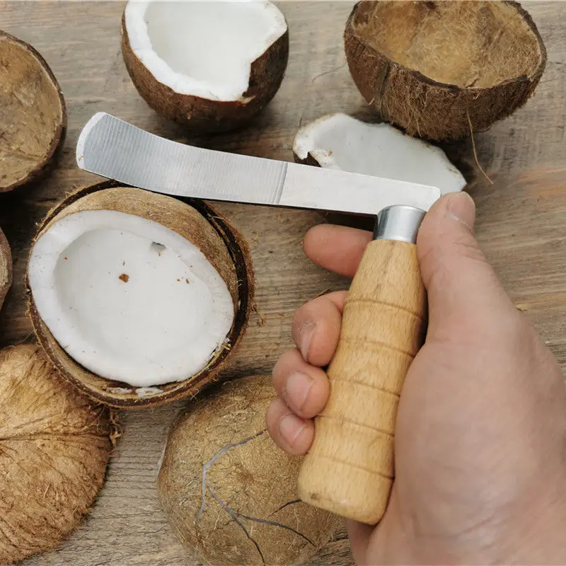 Coconut Opener Fruit Opener Double Ended Coconut Cutter With Wooden Handle Shell Knife Kitchen Gadget Tool