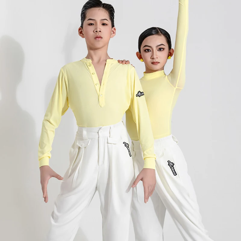 

2024 Latin Dance Practice Clothes For Kids Long Sleeved Shirts Chacha Rumba Tango Dress Girls Boys Latin Dance Clothes DQS15395