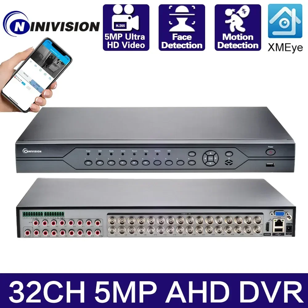 

32 Channel CCTV 32CH 5MP For AHD Camera DVR CVI TVI NVR HDMI 6-in-1 Coaxial Hybrid NVR P2P Face Detection Security System XMEye