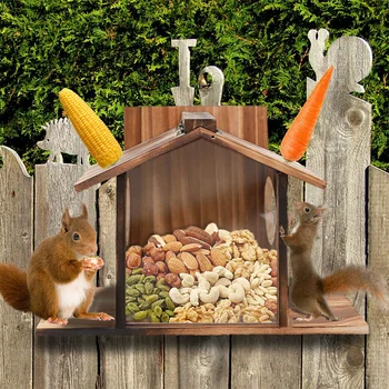 Garden Tree Squirrel Feeder Wood House Picnic Table Food Feeding Station Box