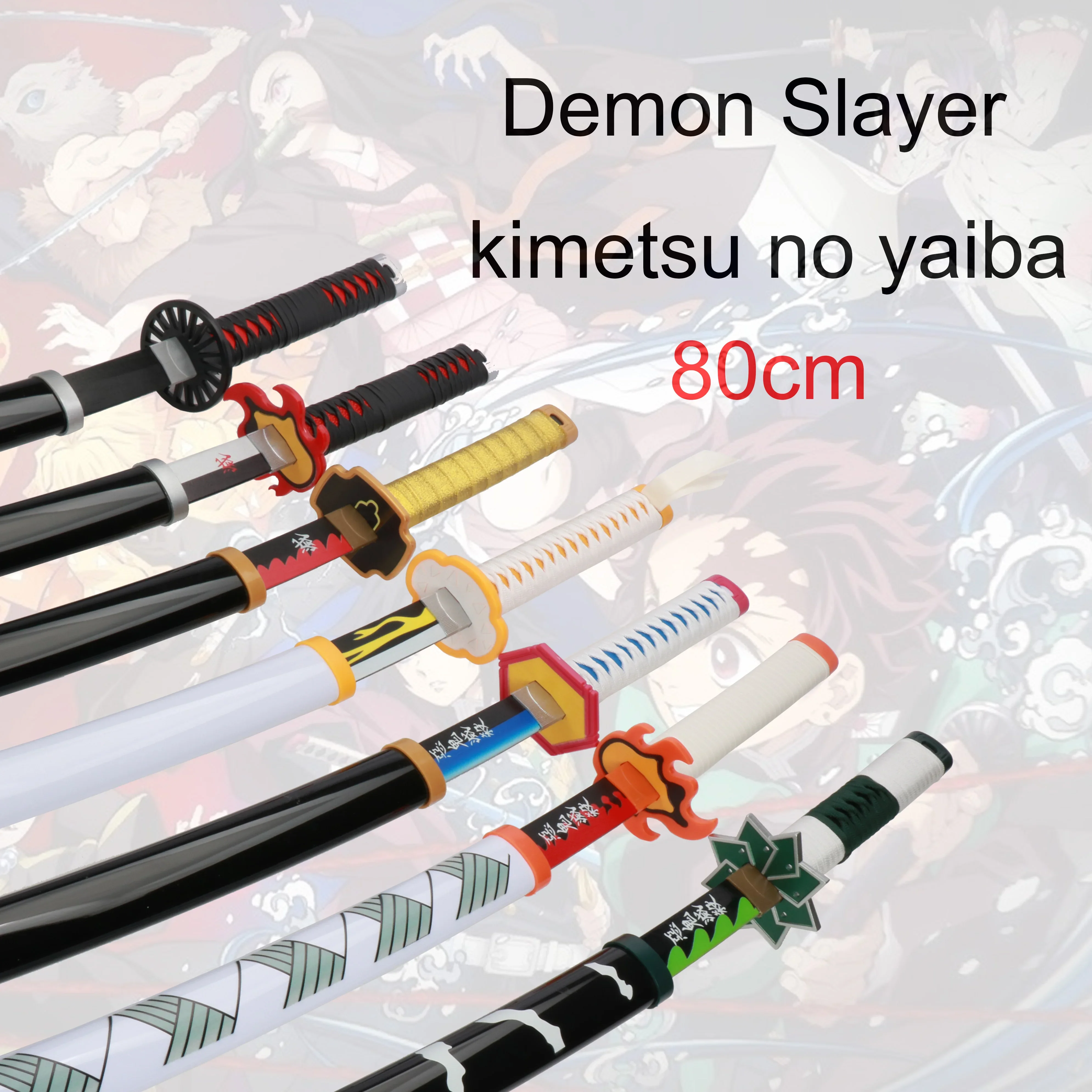 Demon Slayer  Anime Katana 80cm  Wooden Sword Cosplay Weapon Props Giyuu Blue Tanjirou Kyoujurou Party Gift 3