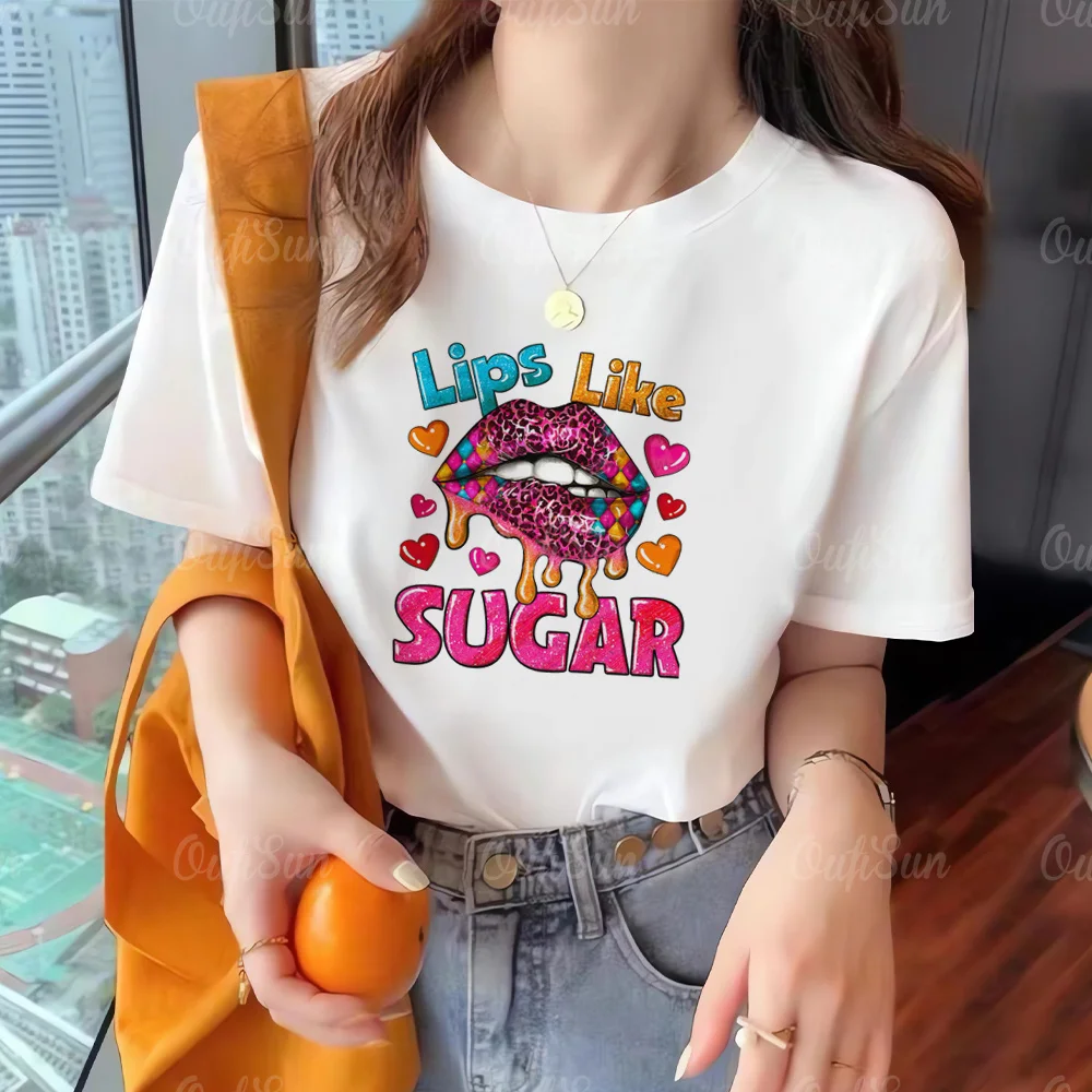 

2024 Valentine's Day Women's T-shirt Holiday Short Sleeve Simple Women Pullover T Shirts Fashionable Casual Street T-shirts Y2K