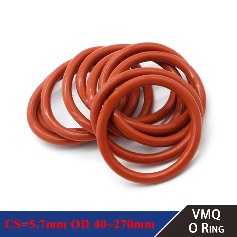 

5pcs Red VMQ Silicone Ring Gasket CS 5.7mm OD 40 ~ 270mm Silicon O Ring Gasket Food Grade Rubber o-ring vmq assortment hvac tool