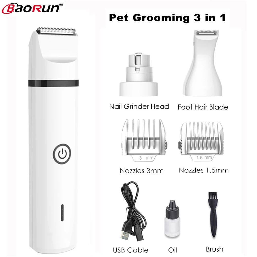 Baorun Dog Cat Hair Trimmer Paw Nail Grinder Usb Pets Clippers Foot