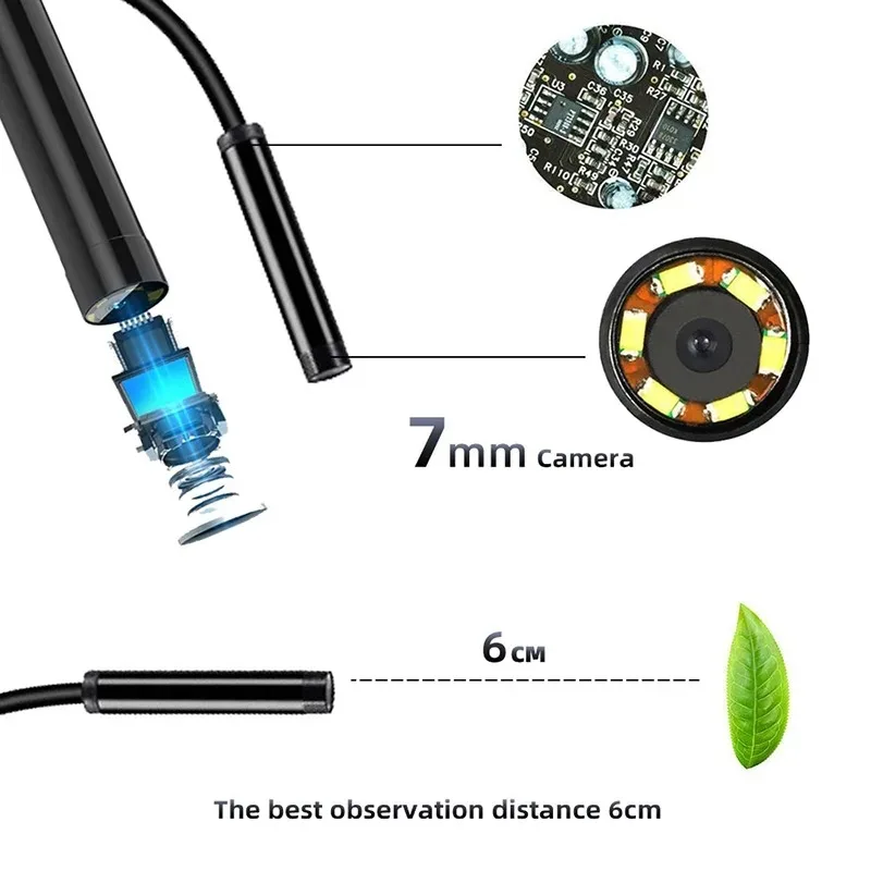 7.0mm USB Type-C Endoscope Camera Android PC Inspection Scope Borescope Camera with 6LEDs Adjustable inspection camera
