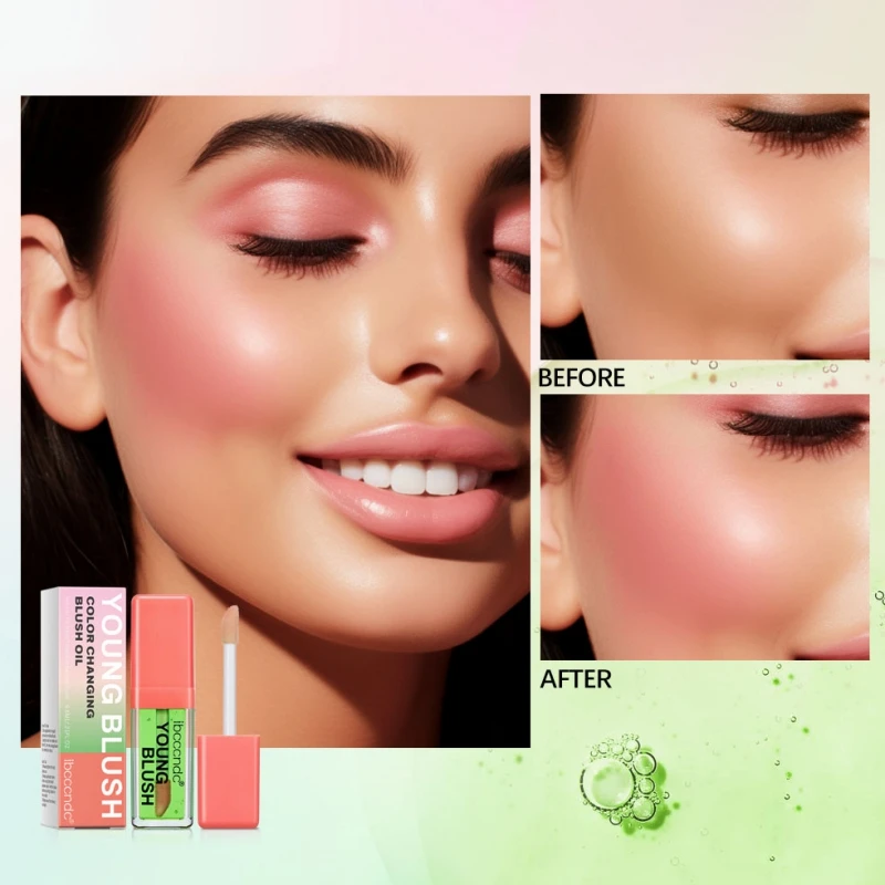 색상 변경 액체 블러시 오일, 얼굴 블러셔, 글로스 지속되는 틴티드 볼 루즈, 입술 눈 볼 화장품, 6.5ml 