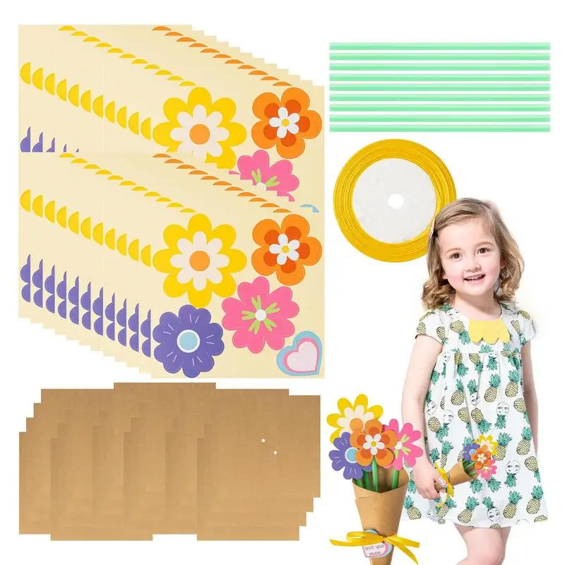 

Flower Bouquet Craft Kit Paper Bouquet Making Kit With Ribbon And 100 Straws DIY Mothers Day Card Helper Floral Bouquet Crafts