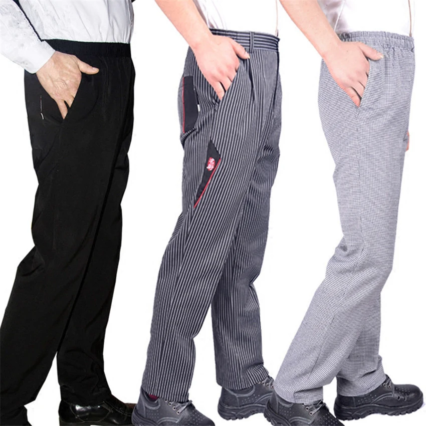 

Men's Loose Chef Trousers Food Service Work Wear Stripe Kitchen Restaurant Uniform Cook Pant for Man Chef Bottoms Maxi M-4XL