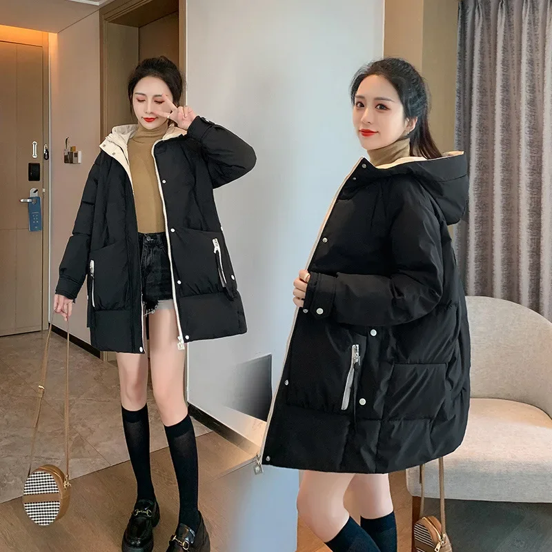 Clothing for Women Korean Version of The Loose Mid-length Hooded Cotton Jacket 2021 New Autumn and Winter