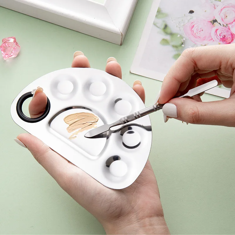 Makeup Set Stainless Steel Paint Palette Tray Mixing Rod Spatula Set For Nail Art Supply School Supplies Watercolor Oil Painting Makeup