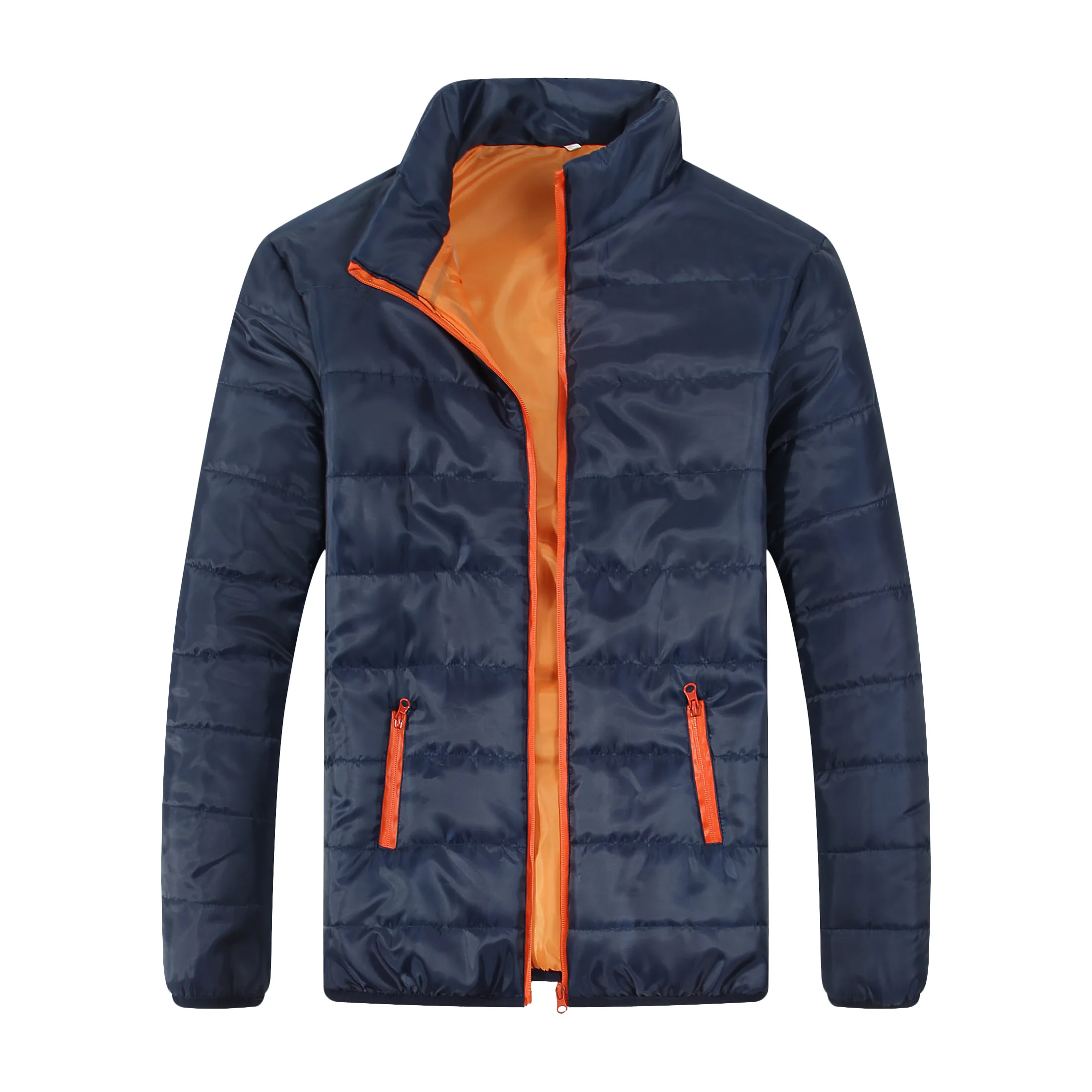 Fashionable winter jacket, long sleeved cotton jacket, zippered jacket, men's trench coat, standing collar cotton jacket