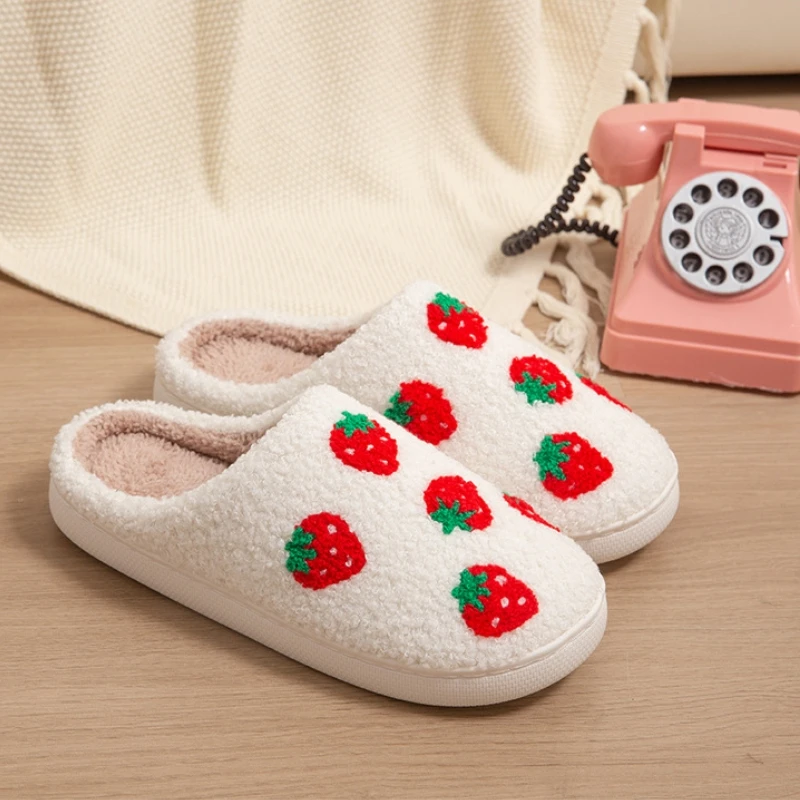 Winter Indoor Warm Slippers For Women Men Plush Non-slip Floor Slides Couple Fluffy Soft Flip Flops Adults Lovely Rainbow Shoes 5