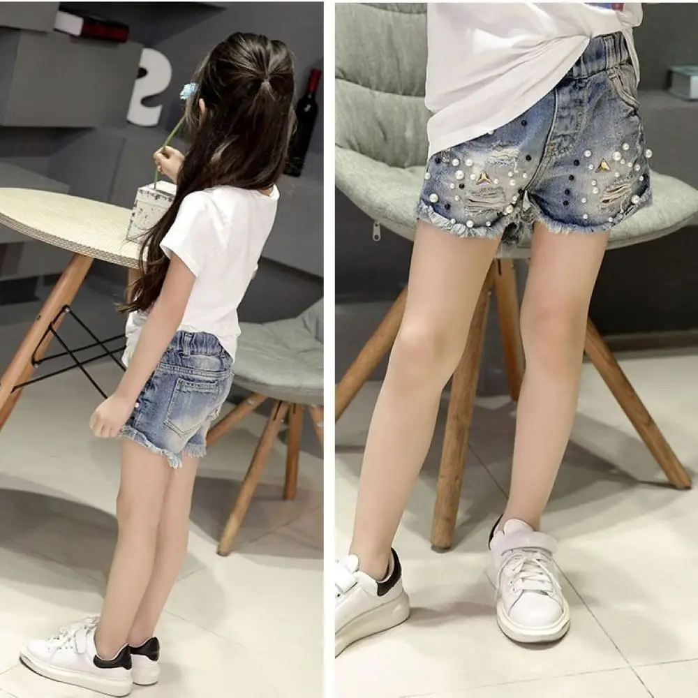 Spring Summer Girls Denim Shorts Korean Wild Washed Broken Flash Edge Hot Pants