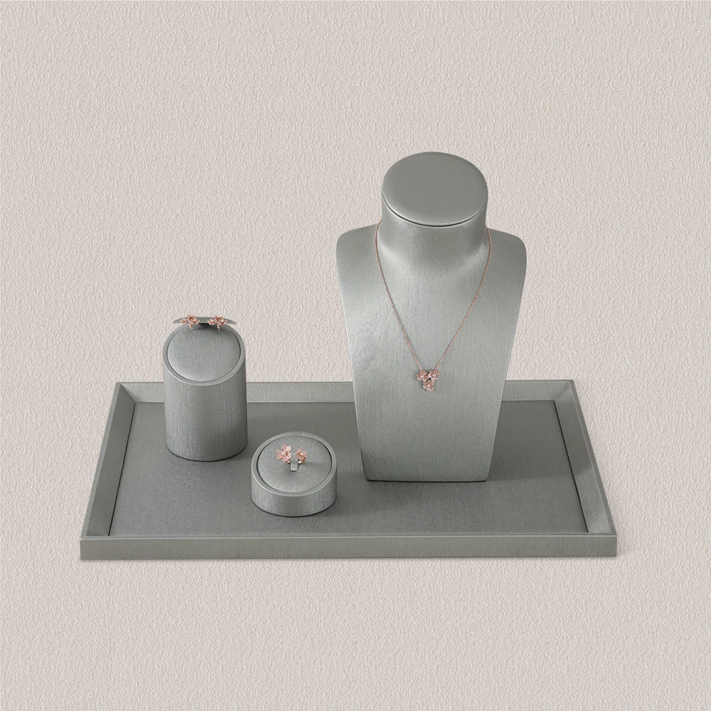 YinBeiNi Gray PU Leather Jewelry Organizer Earring Ring Pendant  Bracelet Watch Display Tray for Storage Box