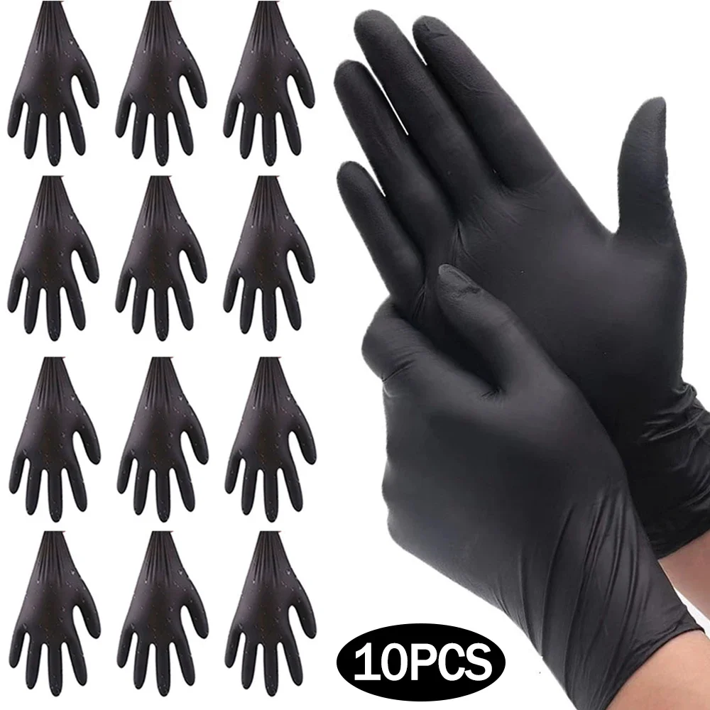 10/1Pcs Disposable PVC Gloves Black Powder Free Nitrile Gloves Thickened Non-slip Work Glove Car Repairing Kitchen Cleaning Tool