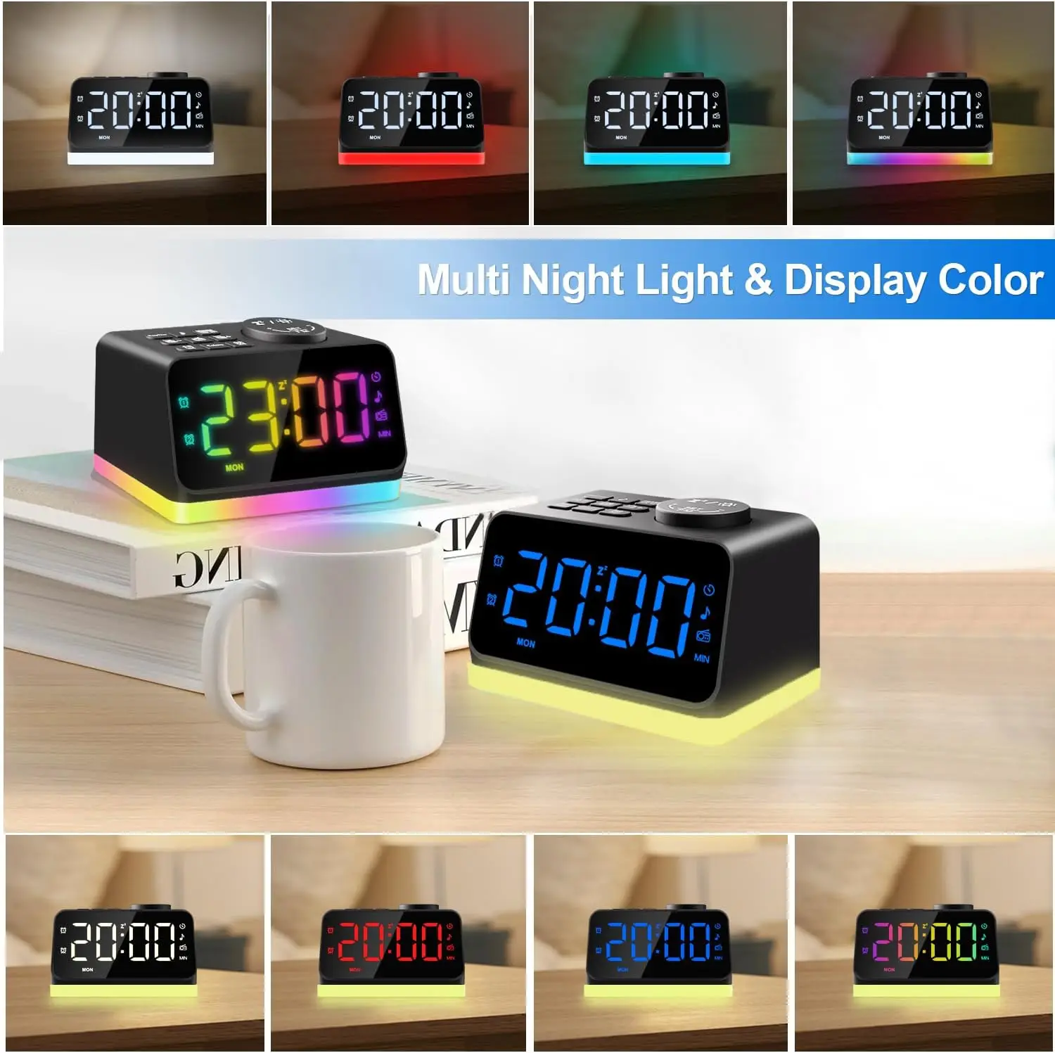 Digital Alarm Clock with FM Radio, Night Light & USB Charging Ports, Sleep Sound Timer for Bedroom, Easy Use for All Ages 3