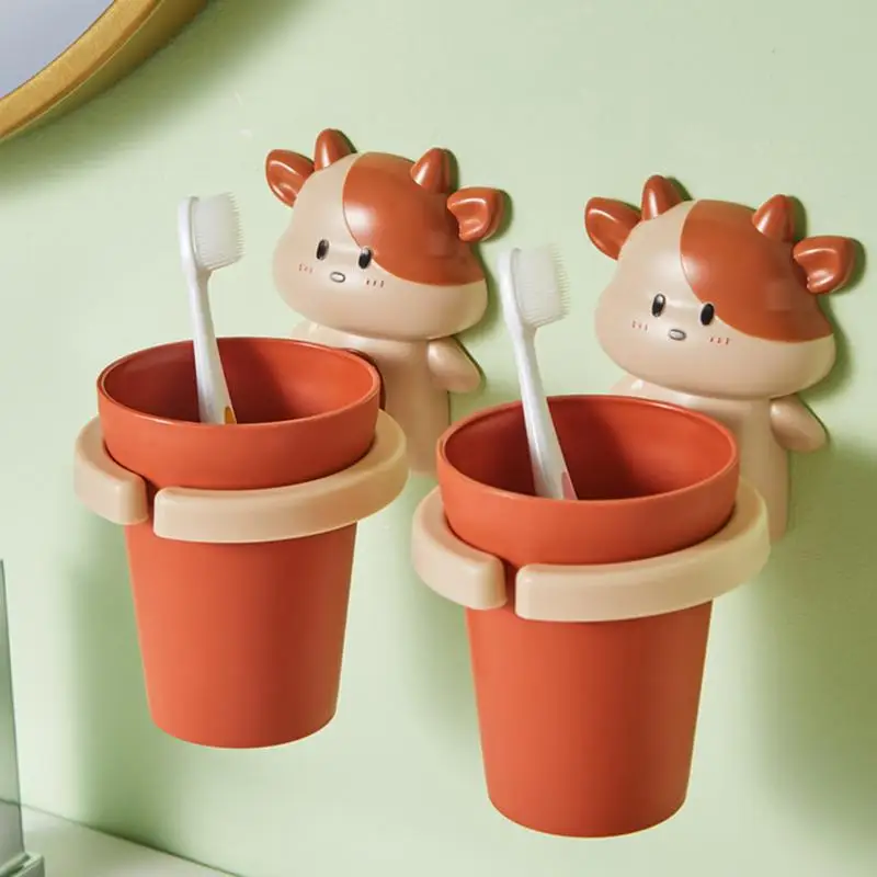Kids Toothbrush Holder Wall Mount Cute Cartoon Toothbrush Cup With Holder toothbrush holder Lovely Child Mouthwash Cup Storage Rack Gift For Kids