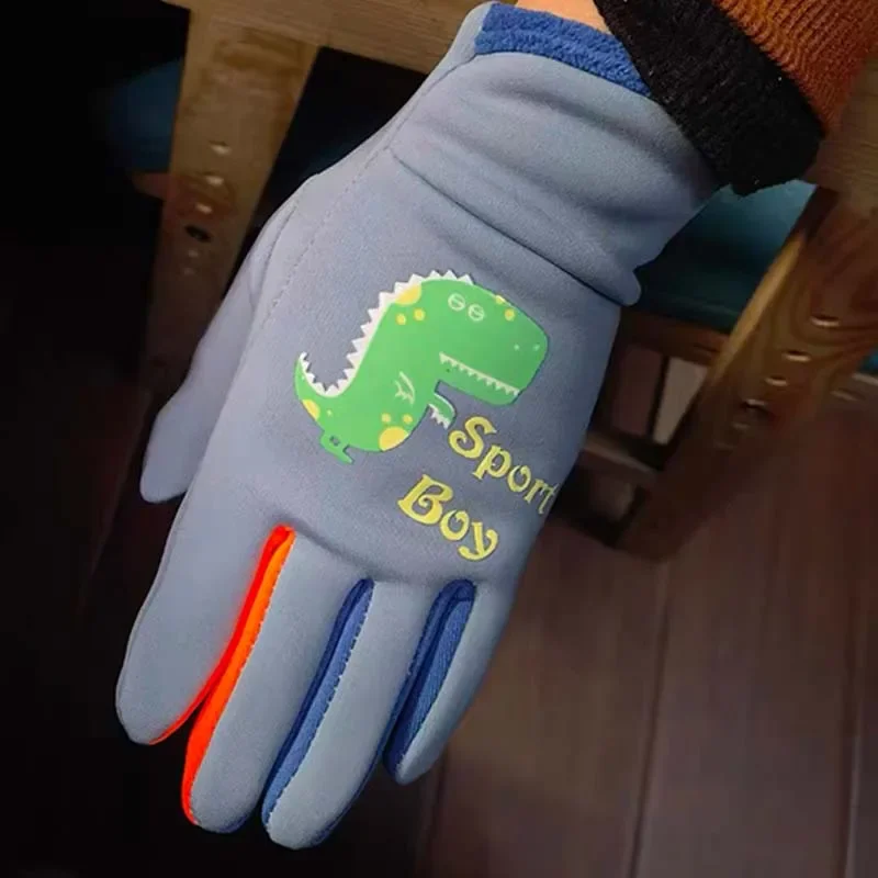 Winter Children Plush Warm Gloves Boys Girls Outdoor Windproof Skiing Cycling Gloves Students Toddler Cycling Mittens