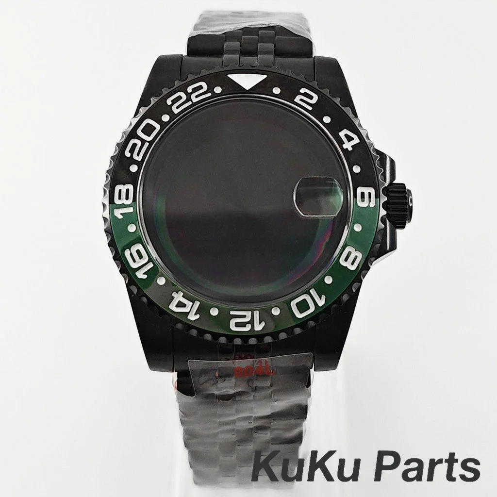 Black Purple GMT Bezel Watch Case with PVD Black Jubilee Bracelet and Sapphire Crystal