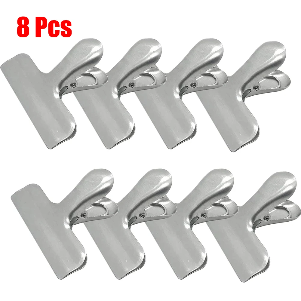 8pcs Set Metal Chip Bag Clips Universal Home Kitchen Food Snack Clips Stainless Steel Snack Bag Sealing Clip Clamp 6.5x5.5cm