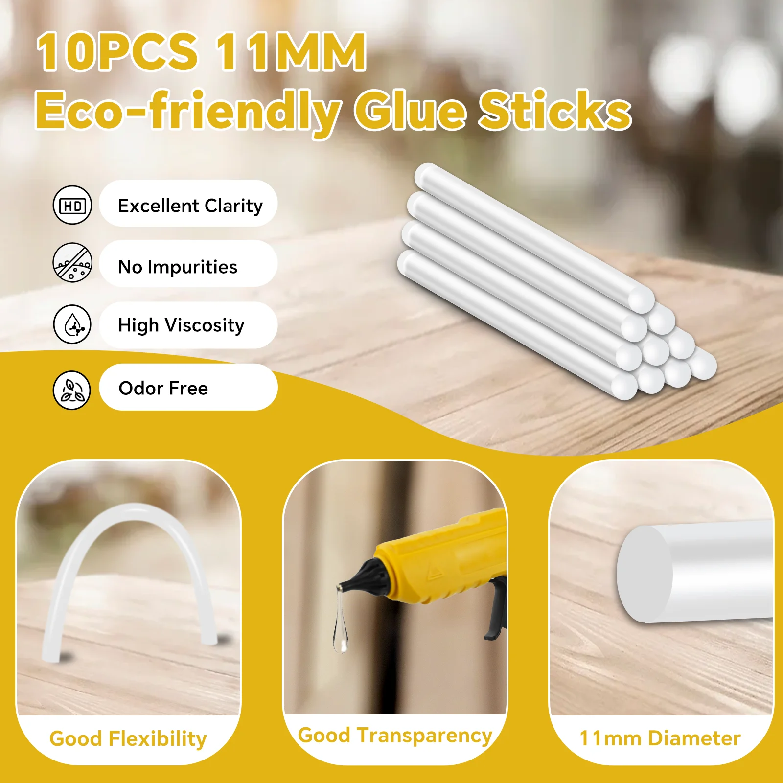 100W Cordless Electric Hot Melt Glue Gun Home Repair Tool with 10pcs 11mm Glue S