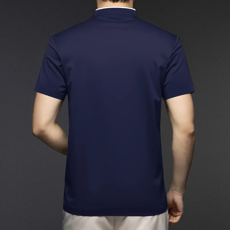 Lässiges, modisches Herren-Poloshirt mit Reißverschluss, einfarbig, kurzärmelig, Stehkragen, vielseitiges, bequemes Oberteil – Detail 11