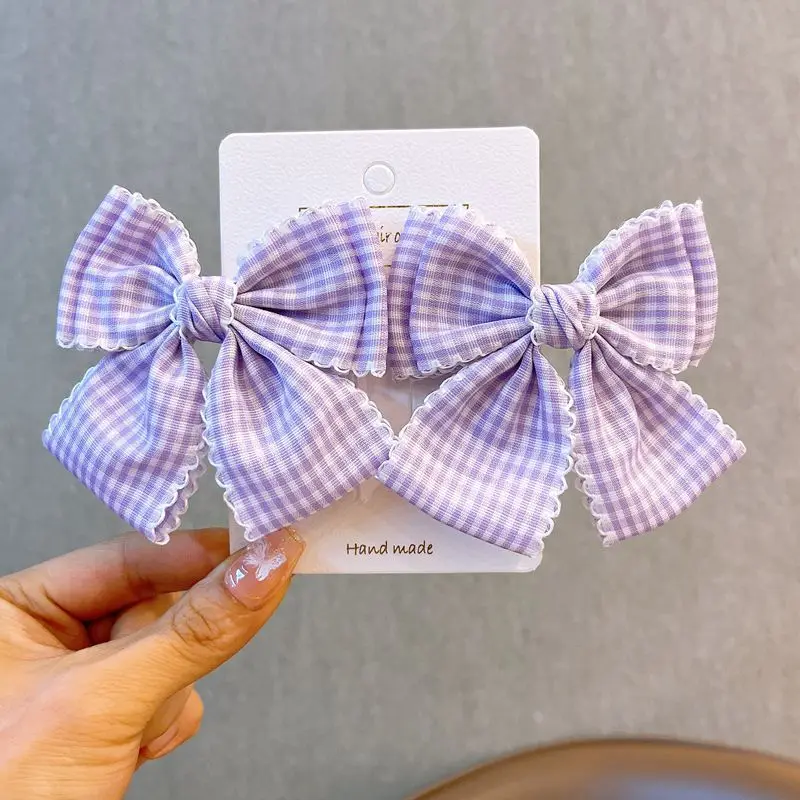 2-teiliges Damen-Haarspangen-Set, Schleife, kariert, Spitze, vielseitig, modisch, niedlich, süß, Haarspangen, Kawaii, Lolita, Haarschmuck für Kinder – Detail 2