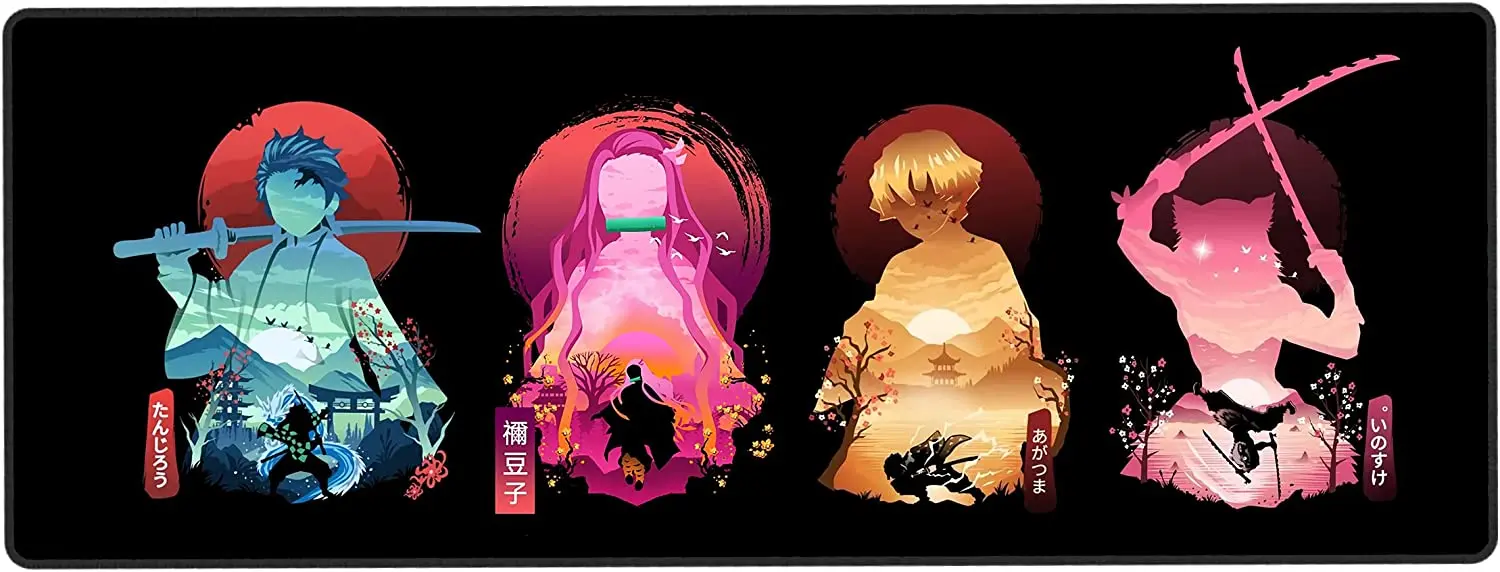 

Anime Large Gaming Laptop Mouse Pad Tanjiro Nezuko Zenitsu Inosuke Big Desk Pad PC Keyboard Waterproof Non-Slip Rubber Table Mat