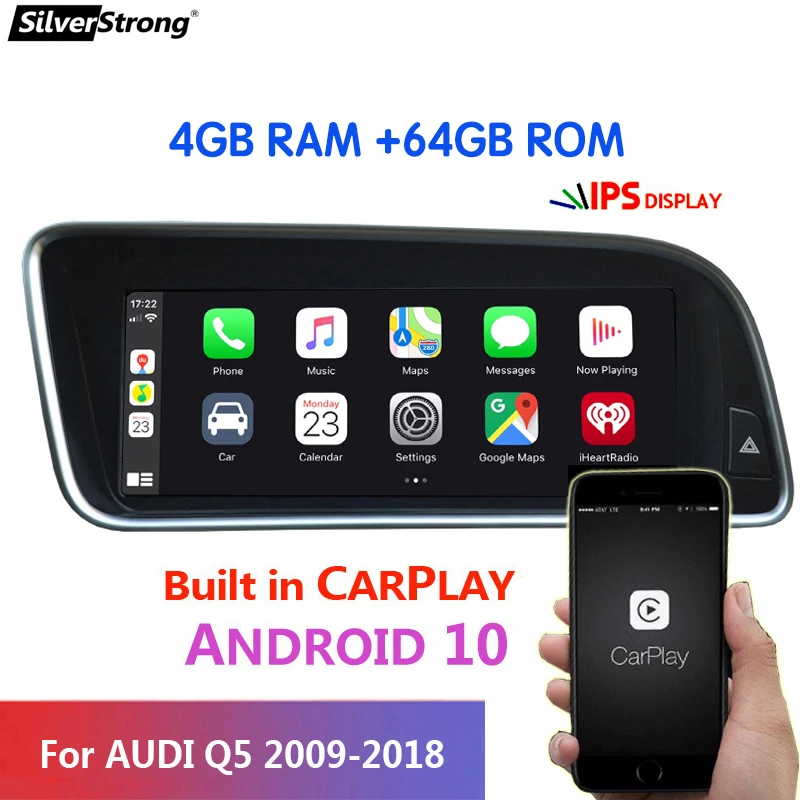 Автомобильный радиоприемник 4 Гб 64 CARPLAY 8 дюймов Android 10 для Audi Q5 2009-2017