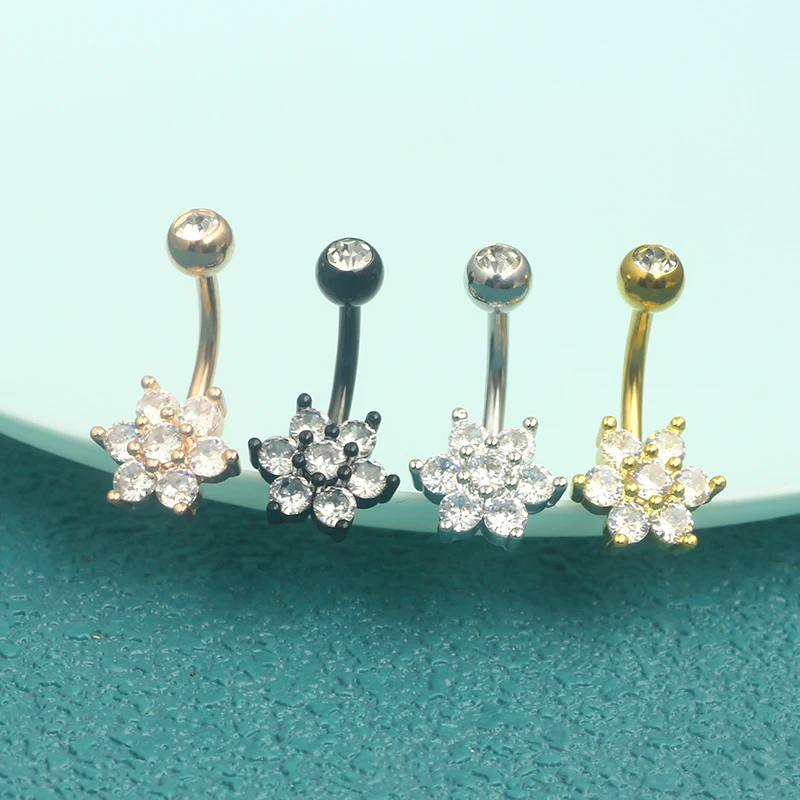 Surgical Steel Crystal Zircon Flower Heart Leaf bow-knot Dangle Button Navel Piercing Ring Belly Ring Body Jewelry Wholesales